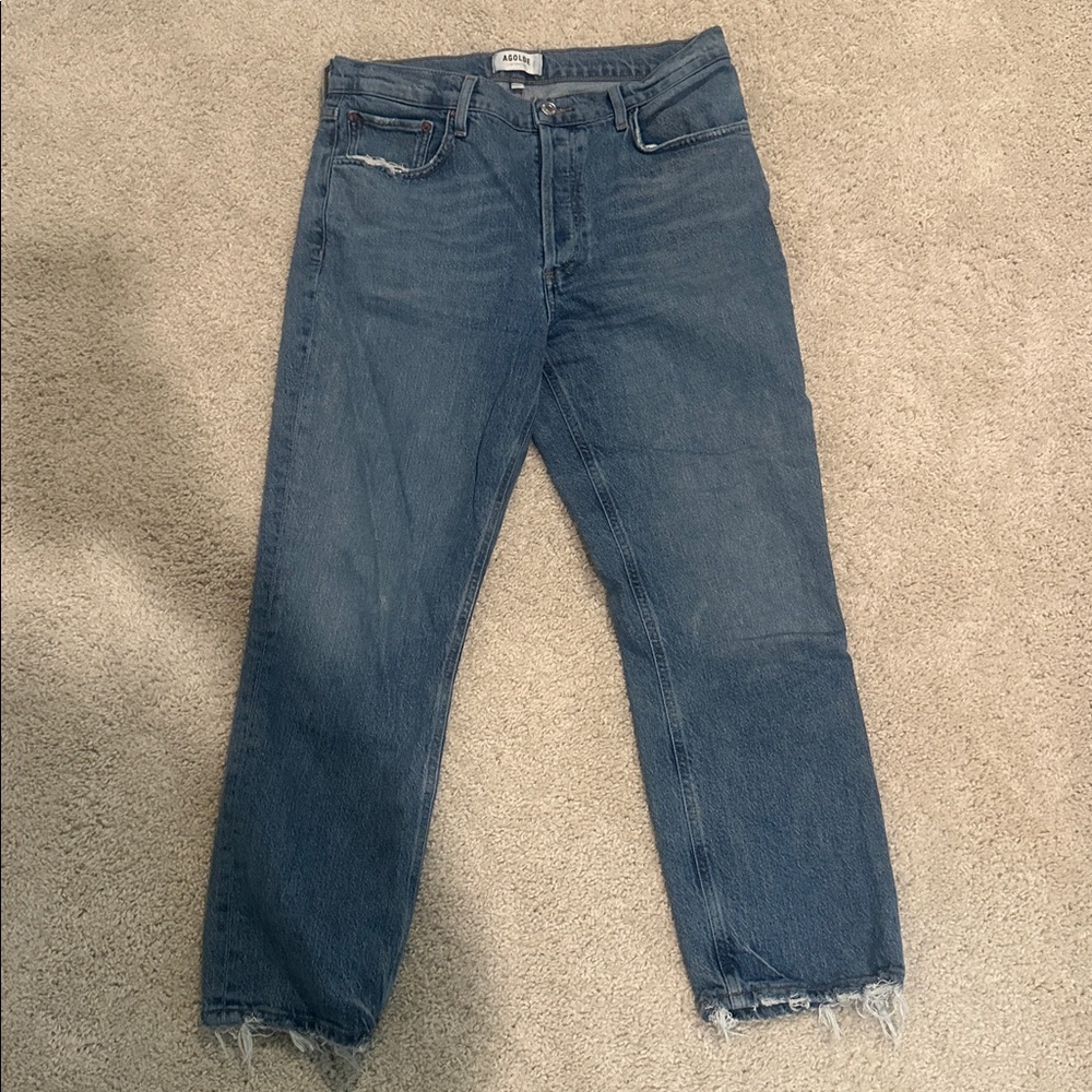Agolde Blue Frayed Hem Jeans